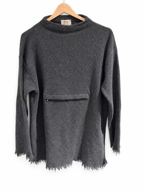 L&F Italy Gray Merino Wool Fringe Tunic Sweater